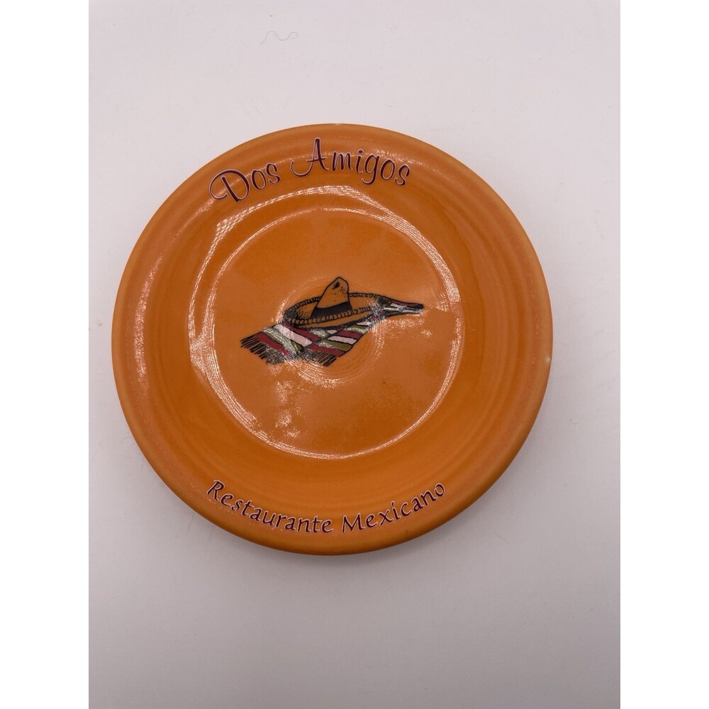 Rare Fiesta Orange With Dos AMIGOS Advertising 6” Plate Fiestaware HTF
